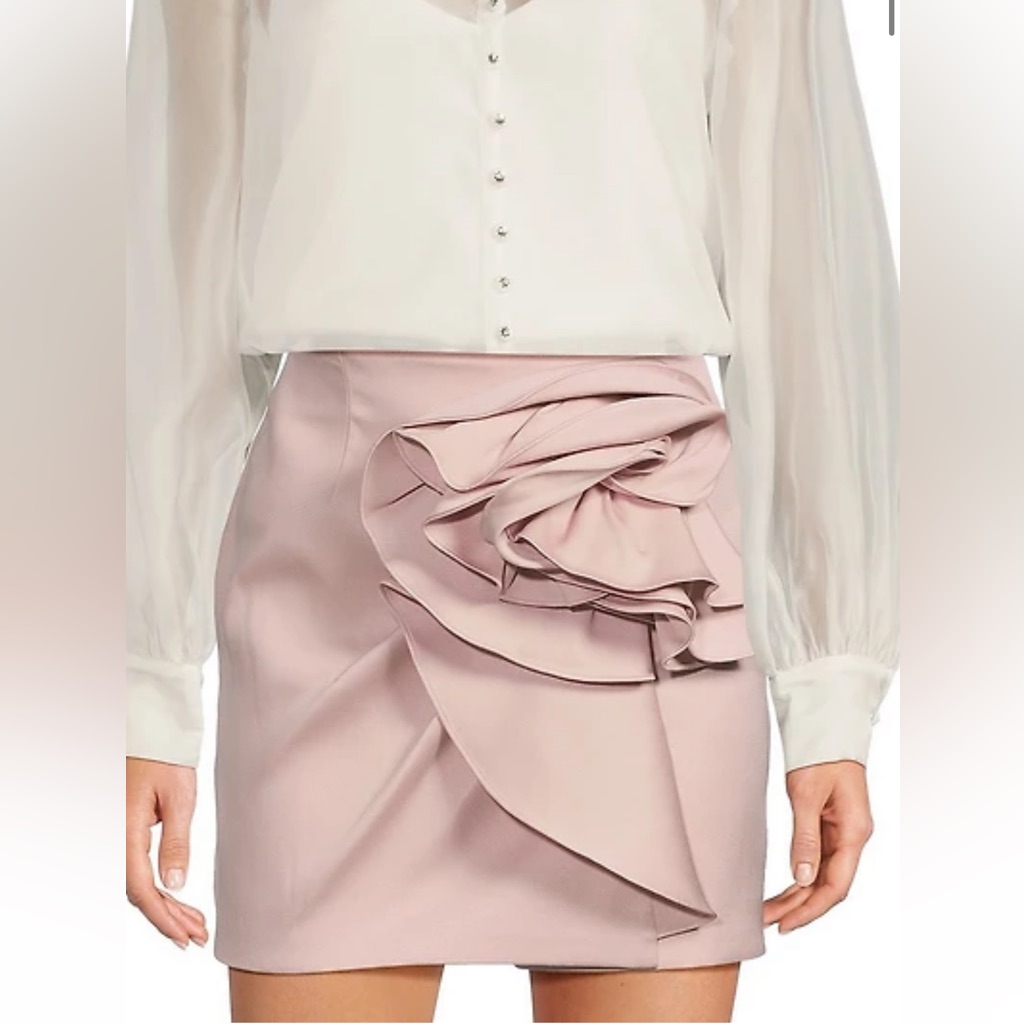 Muse By Marchesa Stretch Mikado Rosette Pencil Mini Skirt Sz 12 Lilac Nwt